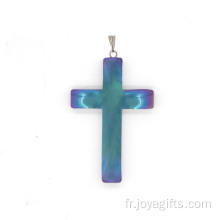 Mode de gros bijoux ethniques irisée hématite Croix pendentif avec Clip Toggle